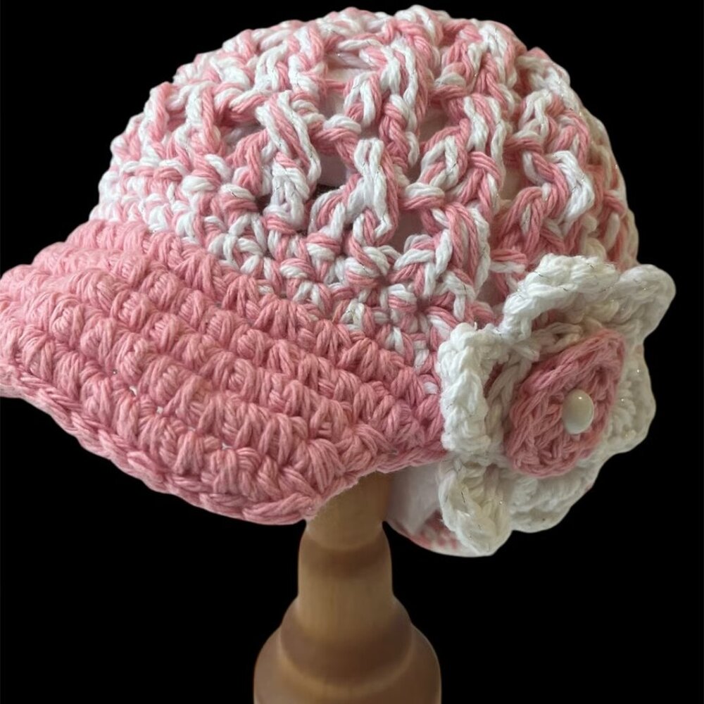 Handmade Crochet Newsboy Brimmed Cap, Hat, Baby Size 6-12 Months (see chart)